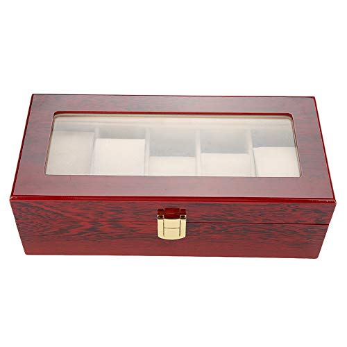JULYKAI Uhrenbox, Uhrenhalter, 5-Gitter-Lack aus Holz zur Aufbewahrung persönlicher Uhren-Anzeigebox im Uhrengeschäft