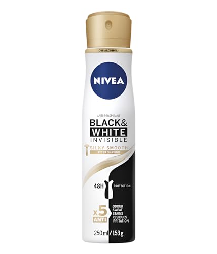 Nivea Deo Spray Invisible Black & White Silky Smooth White Mark Protection Reliable 48h Anti-perspirant Does Not Irritate Skin After Shaving 150ml (Pack Of 6)