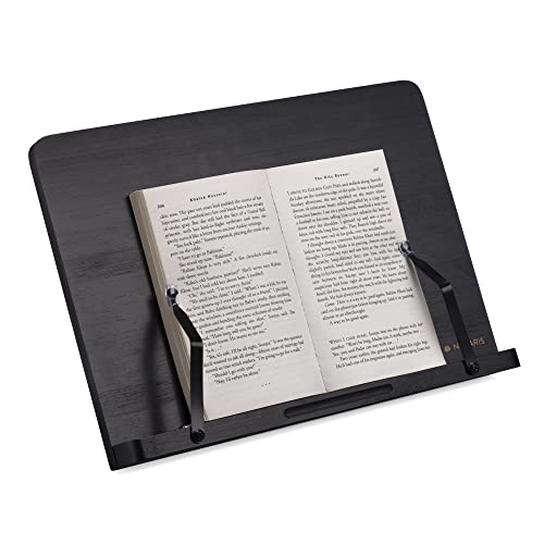Navaris Buchständer kompatibel mit iPad - 33x24cm Buchhalter Buchstütze aus Bambus - Stand Halter für Buch Tablet - für Küche Schreibtisch - Schwarz