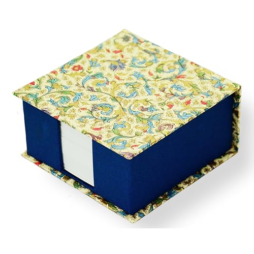 libralides - Zettelkasten handgemacht „Medicea“ mit Muster Bunt aufklappbar - Zettelbox Gemustert in Blau - Zettelkästchen nachfüllbar für Büro & Schreibtisch (Notizzettelbox 11x11x5cm mit 250 Blatt)
