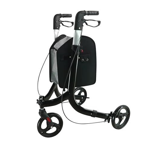 Rollex 3000 PROFI Alu 3-Rad Rollator, flexible Gehhilfe für Senioren schwarz höhenverstellbar Rollstuhl Trolly Dreirad