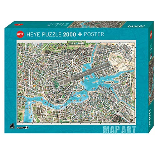 HEYE 29844 City of Pop Standart 2000 Teile, Map Art, inkl. Poster, Teal/Turquoise Green