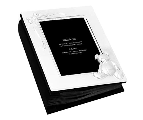 Brillibrum Design Fotoalbum mit Bärchen Fotobuch versilbert anlaufgeschützt mit schwarzen Seiten für 100 Fotos 10x15 cm Erinnerungsalbum