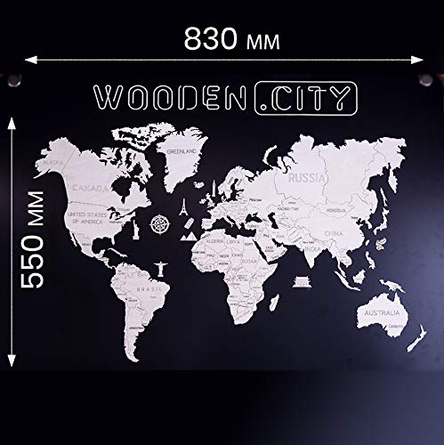 Weltkarte Holz "L" by Wooden.City | Die hölzerne Weltkarte mit gravierten Landesgrenzen | Hölz Puzzle