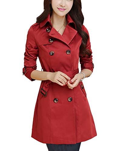Classic Pink Trench Coats Damen Frauen Langarm Jacke Windbreaker Mantel Stilvoll Bequem Outwear rot L