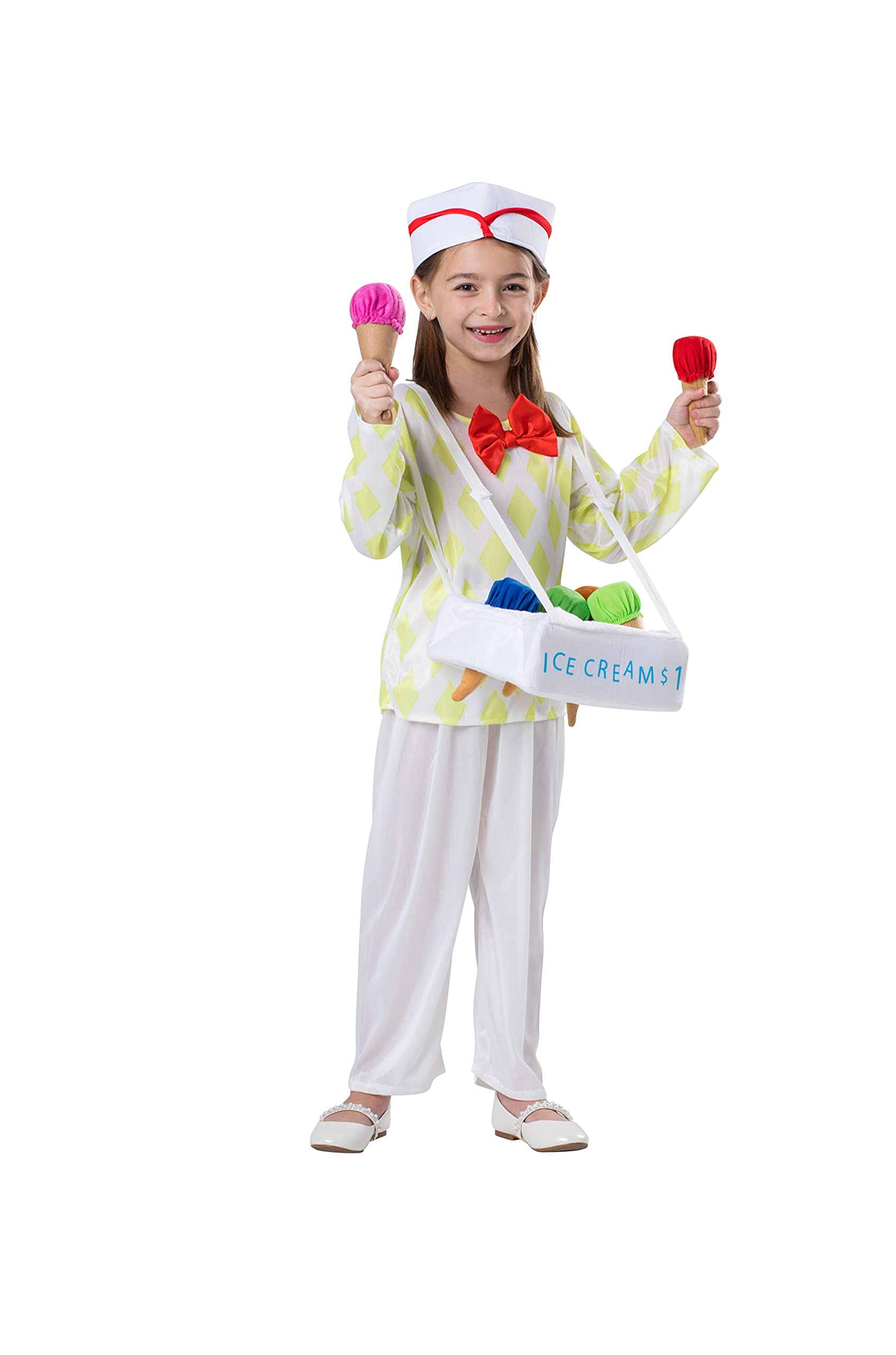 Dress Up America Eisverkäufer-Kostüm für Kinder – Produkt wird komplett mit: Hemd, Hose, Eisbecher, sechs Waffeln und Hut geliefert