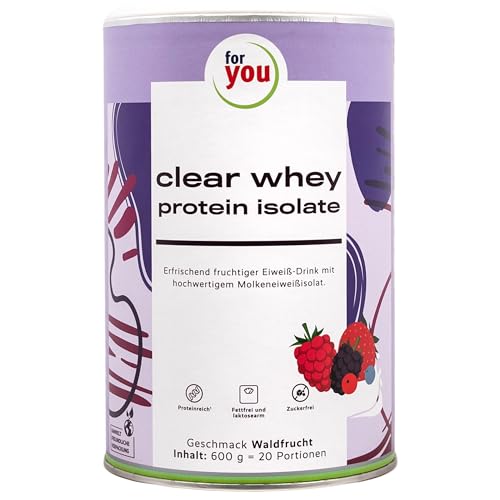 clear whey protein isolate waldfrucht | 600 g (20 Port.) | Hoher Eiweißanteil 93%, laktosearm, glutenfrei, sojafrei | Eiweiß trägt zum Aufbau & Erhaltung von Muskelmasse & normalen Knochen bei