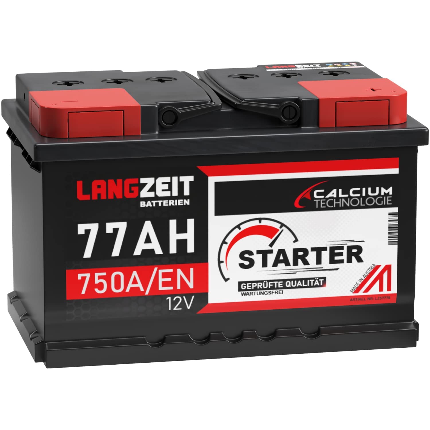 LANGZEIT Autobatterie 77AH 12V 750A/EN Starterbatterie +30% mehr Leistung ersetzt Batterie 75Ah 72Ah 74Ah 70Ah Starter Batterie
