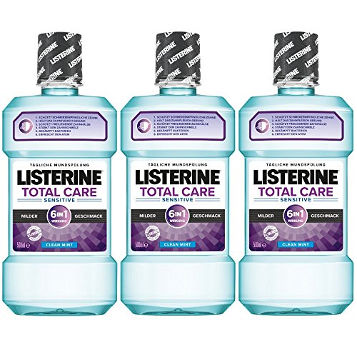 Listerine Total Care Sensitiv Mundspülung, 6in1 Mundwasser, antibakteriell und für schmerzempfindliche Zähne (3 x 500 ml)