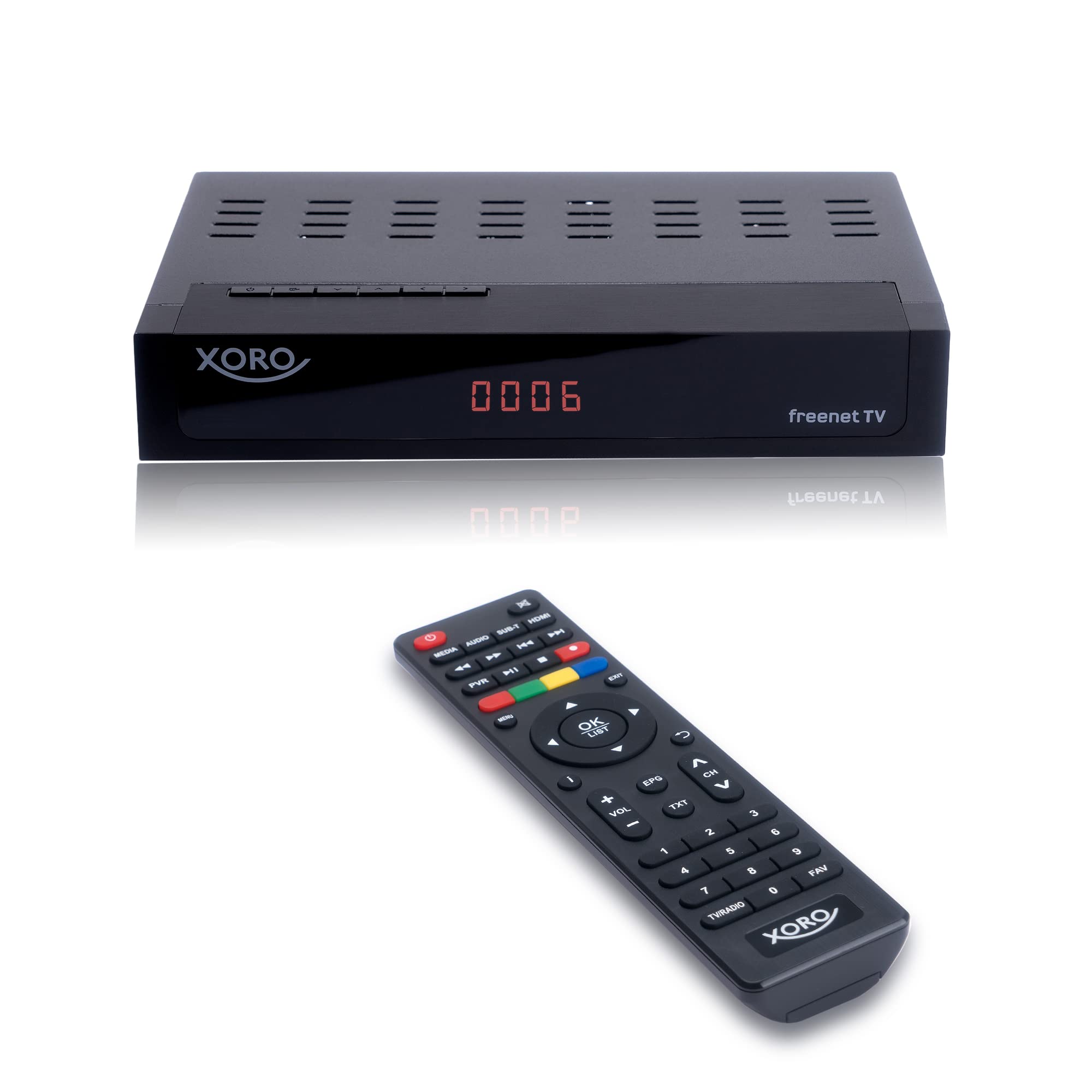 XORO HRT 8770 TWIN - DVB-T2 FullHD Receiver, integriertes Freenet TV Entschlüsselungssystem, TWIN-Tuner (zwei Empfangsteile), PVR Ready, Timeshift, Mediaplayer