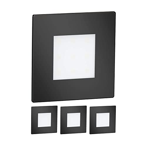 ledscom.de LED Treppen-Licht FEX Treppen-Leuchte, schwarz, eckig, 8,5x8,5cm, 230V, kaltweiß, 4 STK.