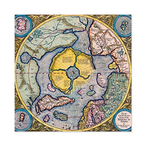 Map Mercator 1623 North Pole Arctic Pictorial Chart Premium Wall Art Canvas Print 24X24 Inch Karte Wand