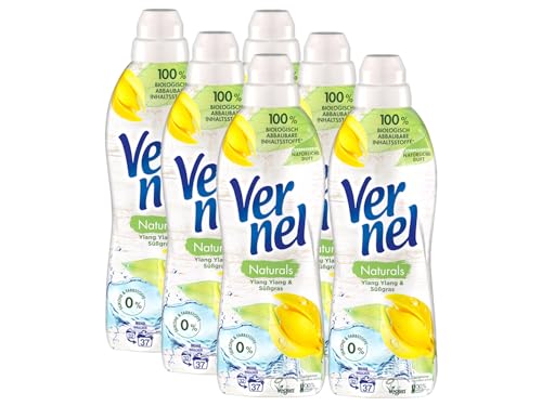 VERNEL Naturals veganer Weichspüler Ylang Ylang & Süßgras 6x 37 WL (222 Waschladungen), Wäscheduft mit 99% Inhaltsstoffen natürlichen Ursprungs, ohne Mikroplastik, recycelbar