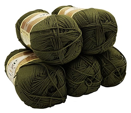 5 x 100 Gramm Wolle Diva Batik einfarbig, 500 Gramm merzerisierte Strickwolle microfiber-Acryl (oliv 273)