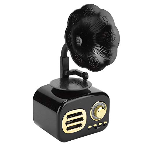 Neuartiger Retro-Bluetooth-Lautsprecher, tragbare 5-W-Vintage-Kunststofflautsprecher aus Holz Bluetooth 4.2 Plug-in-Kartenlautsprecher-Musikplayer(Schwarz)