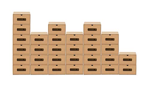 BigDean 30er Boxen-Set mit Sichtfenster + Schublade - Pappkarton aus Kraftpapier - Schuhbox Spielzeug-Box Aufbewahrung für Zubehör & Accessoires