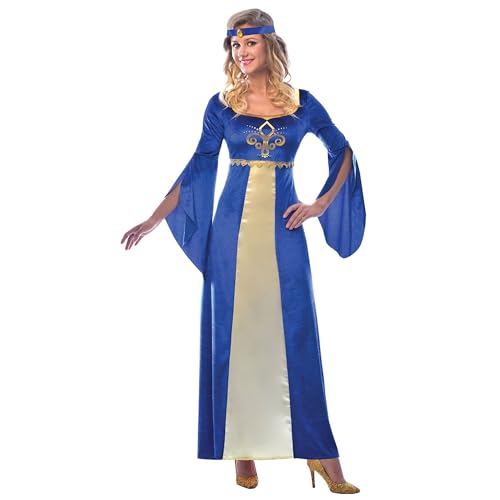 Yummy Bee - Mittelalter Kostüm Damen - Renaissance Kleid - Tudor Kleid elisabethanische Jungfrau - Übergröße Halloween Kostüm (Blau, 14-16)