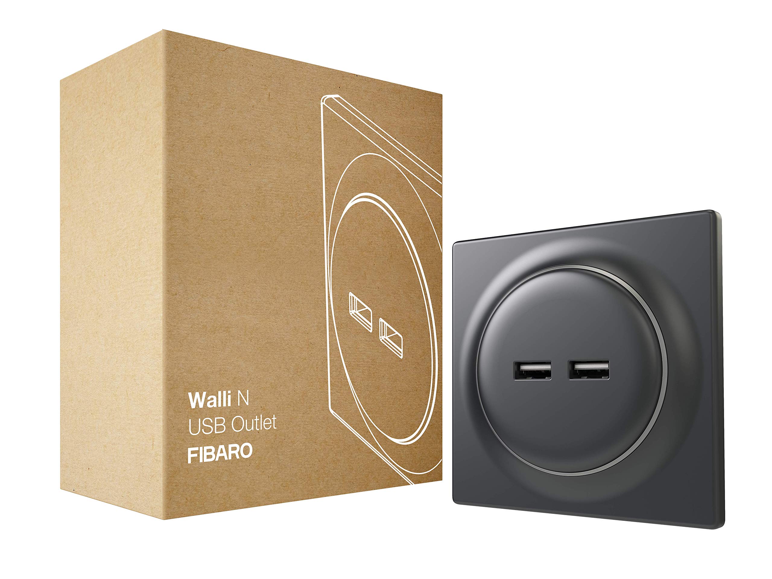 FIBARO Walli N USB Outlet / Hochwertige USB-Steckdose, 2x5V, max 2,4A, Anthrazit, FGWU-021-8