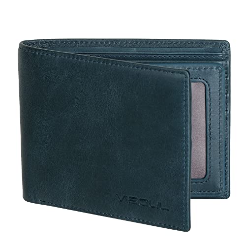VISOUL Herren-Portemonnaie mit 2 Ausweis-Fenstern, weiches Echtleder, Kartenhalter, börse mit RFID-Blockierung für Männer, dunkelblau (Blau) - V18SW01
