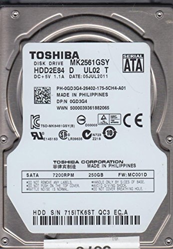 Toshiba mk2561gsy 250 GB SATA Festplatte – Festplatten (2,5, 250 GB, 7200 U/min, SATA, 16 MB)
