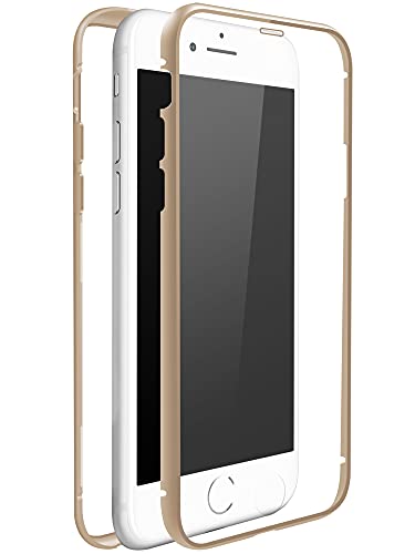 White Diamonds - 360 Glass Case Hülle kompatibel mit Apple iPhone 7+/8+ | transparent, Rundumschutz Schutzhülle, Glas Cover, Magnet Verschluss, Vorne und Hinten Clear (Transparent mit goldenem Rahmen)