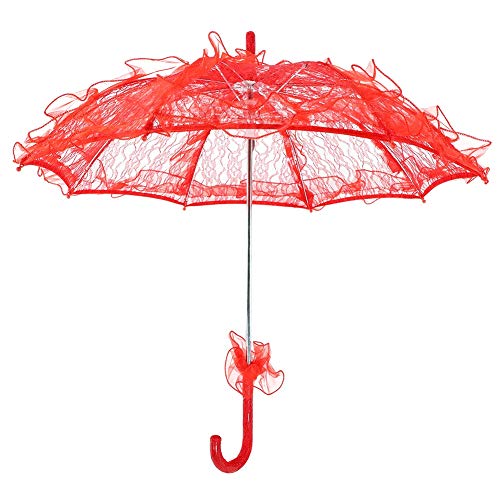 Brautspitze-Baumwollsonnenschirm-Regenschirm, Dame Women Lace Umbrella Wedding Party Decor Photography-Gebrauch(rot)