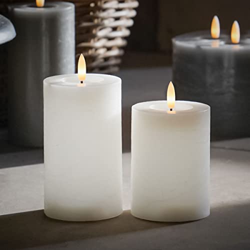 Festive Lights Graue Echtwachs-LED-Kerze mit authentischer Flamme, 2er-Pack (Klein & Mittel) (Klein & Mittel, Weiß)