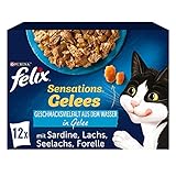 FELIX Sensations Gelees Katzenfutter nass in Gelee, Fisch Sorten-Mix, 6er Pack (6 x 12 Beutel à 85g)