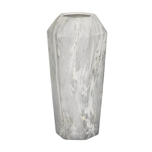 Deco 79 60771 Geometrically-Shaped Marbled Black Ceramic Vase, 14" x 6", Blackandwhite