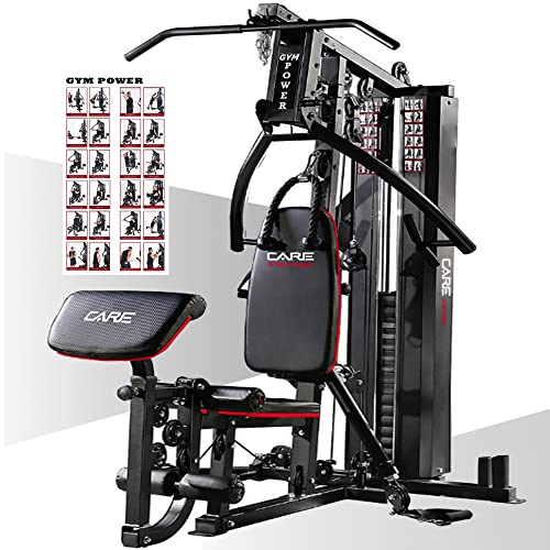 Care- Gym Power - Muskelpresse - Multifunktionale Muskelentwicklungsstation - Oberschenkelpresse, hohe und niedrige Riemenscheibe, Schmetterlingsstation für die Brust