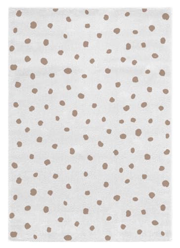 Fisura Teppich Beige mit braunen Punkten, rechteckiger Teppich 80 x 120 cm, Kinderteppich mit Muster, Teppich aus Polypropylen, 80 x 120 cm.