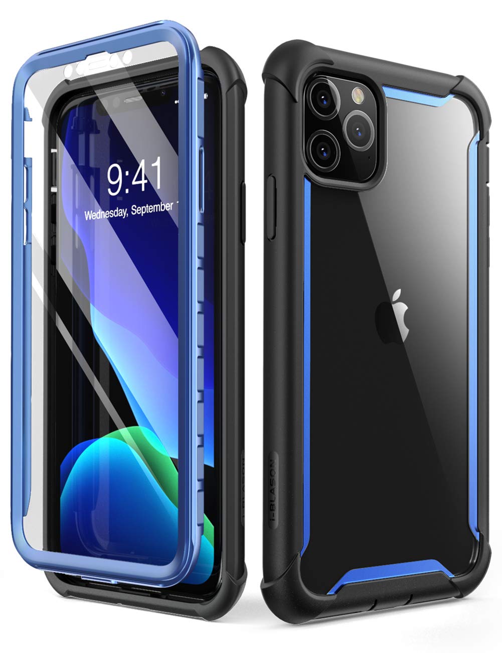 i-Blason Transparent Hülle für iPhone 11 Pro Max (6.5'') Bumper Case 360 Grad Handyhülle Robust Schutzhülle Cover [Ares] mit Displayschutz, Blau