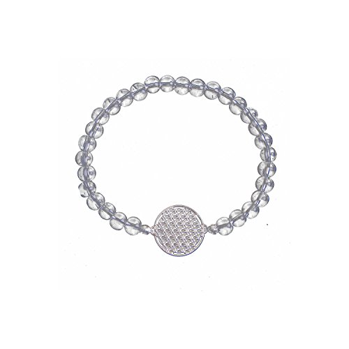 Strecharmband Bergkristall Armband mit 925 Silber Plättchen Blume des Lebens Ø 15 mm