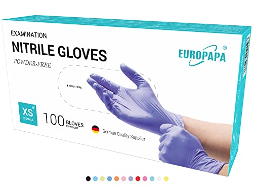 EUROPAPA® 500x Einweghandschuhe Nitrilhandschuhe puderfrei Untersuchungshandschuhe EN455 EN374 latexfrei Einmalhandschuhe Handschuhe in Gr. S, M, L & XL verfügbar (Lila, XS)