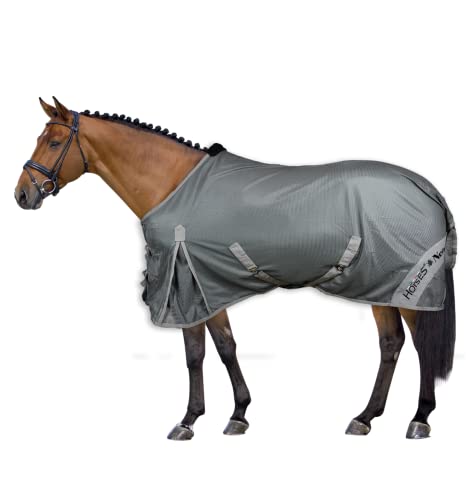 Horses, Atmungsaktive Fliegendecke für Fliegen, Modell Nemesis, schützt vor Sonnenstrahlen, Netz aus Mesh, gegen Fliegen und Insekten (145 cm, Grau)