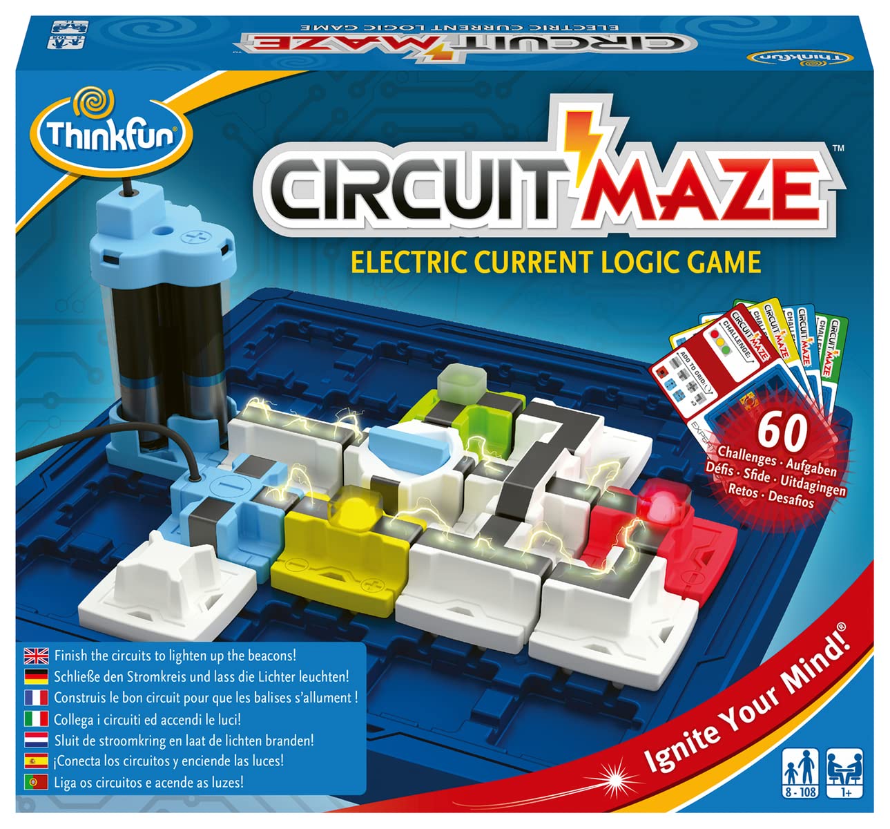 ThinkFun - 76341 Circuit Maze - das spannungsgeladene Logikspiel von ThinkFun für Jungen und Mädchen ab 8 Jahren. Stromkreis mit LED-Lichtern und Schalter