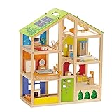 Hape Vier-Jahreszeiten Puppenhaus aus Holz von Hape | Preisgekröntes dreistöckiges Puppenhaus mit Mobiliar, Zubehör, verschiebbaren Treppen und wendbarem Dach für jede Jahreszeit