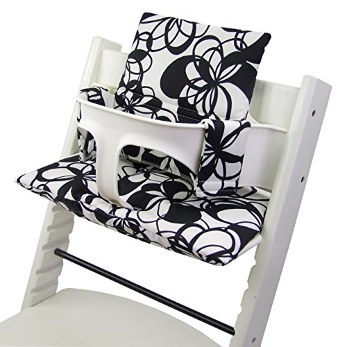 BAMBINIWELT Ersatzbezug Bezug Sitzkissen Kissen-Set Sitzverkleinerer kompatibel mit STOKKE Tripp Trapp für Hochstuhl-Kinderstuhl DESIGN (schwarz weiß Kringel)