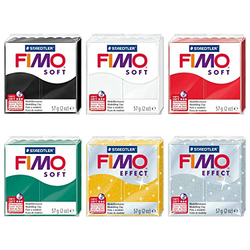 FIMO Soft and Effect Polymer Ofen-Modelliermasse, 57 g, 6 Farben, Weihnachtsfarben