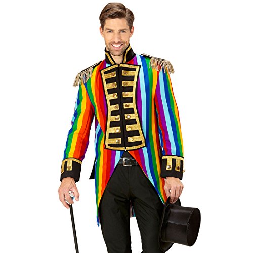 Amakando Zirkusdirektor Kostüm - M (50) - Zirkus Herrenkostüm Eleganter Gehrock Manege Bunter Herrenfrack Venezianischer Mantel Regenbogen Frack Herren