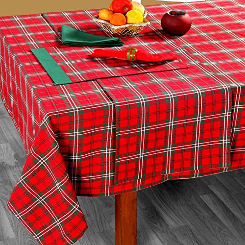 Homescapes karierte Tischdecke mit Tartan-Muster, rot, 100% Baumwolle, eckiges Tischtuch für Esstisch oder Küchentisch mit Schottenmuster, 137 x 178 cm