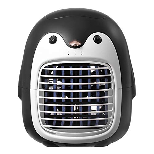 Pcivzxam -HF03 Pinguin-Wasserkühlungs-Sprühventilator, USB-Mini-Desktop-Kühl- und Befeuchtungsventilator, Schwarz