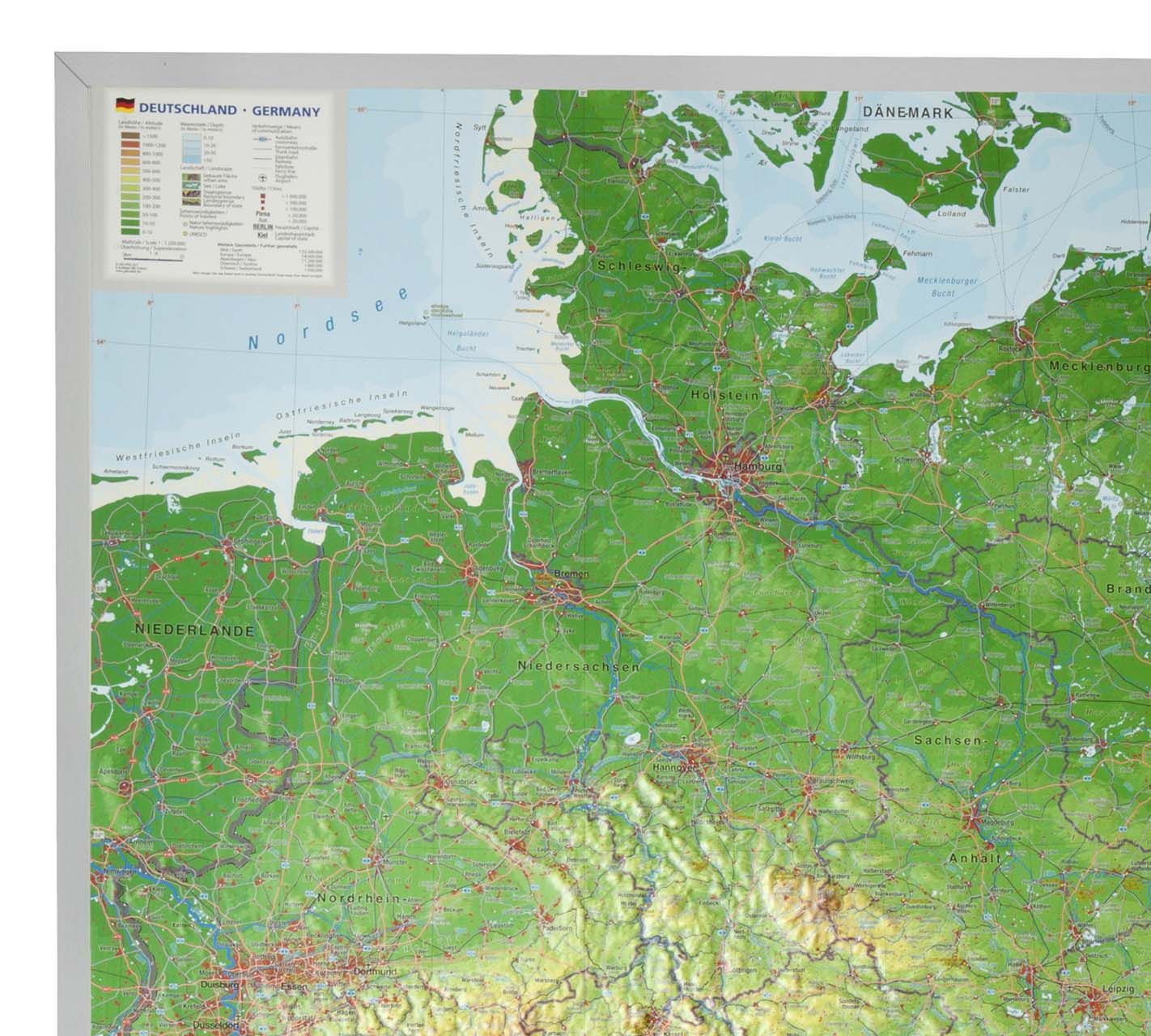 3D Relief-Landkarte DEUTSCHLAND mit Rahmen - groß 4