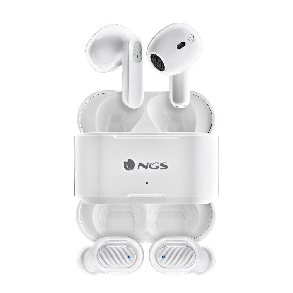 NGS ARTICA Duo White - Zwei Unabhängige Kabellose Kopfhörer, Kompatibel mit True Wireless Stereo und Bluetooth 5.1, Touch Control, 30h Akkulaufzeit, Weiß