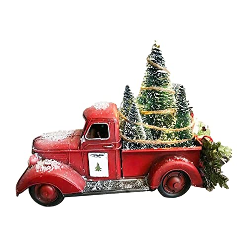ZQYX Roter Bauernhof LKW Weihnachtsschmuck, Harz Vintage Weihnachtstruck mit Mini Weihnachtsbäumen, Auto Weihnachtsbaum Dekoration Handwerk Geschenk für Urlaub Tisch Home Decor