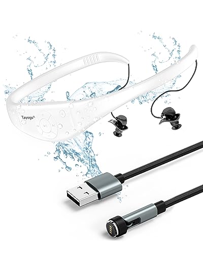 Tayogo Schwimmen Kopfhörer mit MP3 Player, IPX8 8GB MP3 Player Wasserdicht Ohrhörer zum Schwimmen und Laufen,Dusche,Weiß