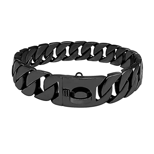 Hundehalsband Aus Metall, Robustes Strapazierfähiges Edelstahl-Gold-Hundehalsband Mit Sicherheitsschnallenschloss, Hundehalsband für Alle Rassen, Kleine/Mittelgroße/Große Hunde,Schwarz,60cm/24in