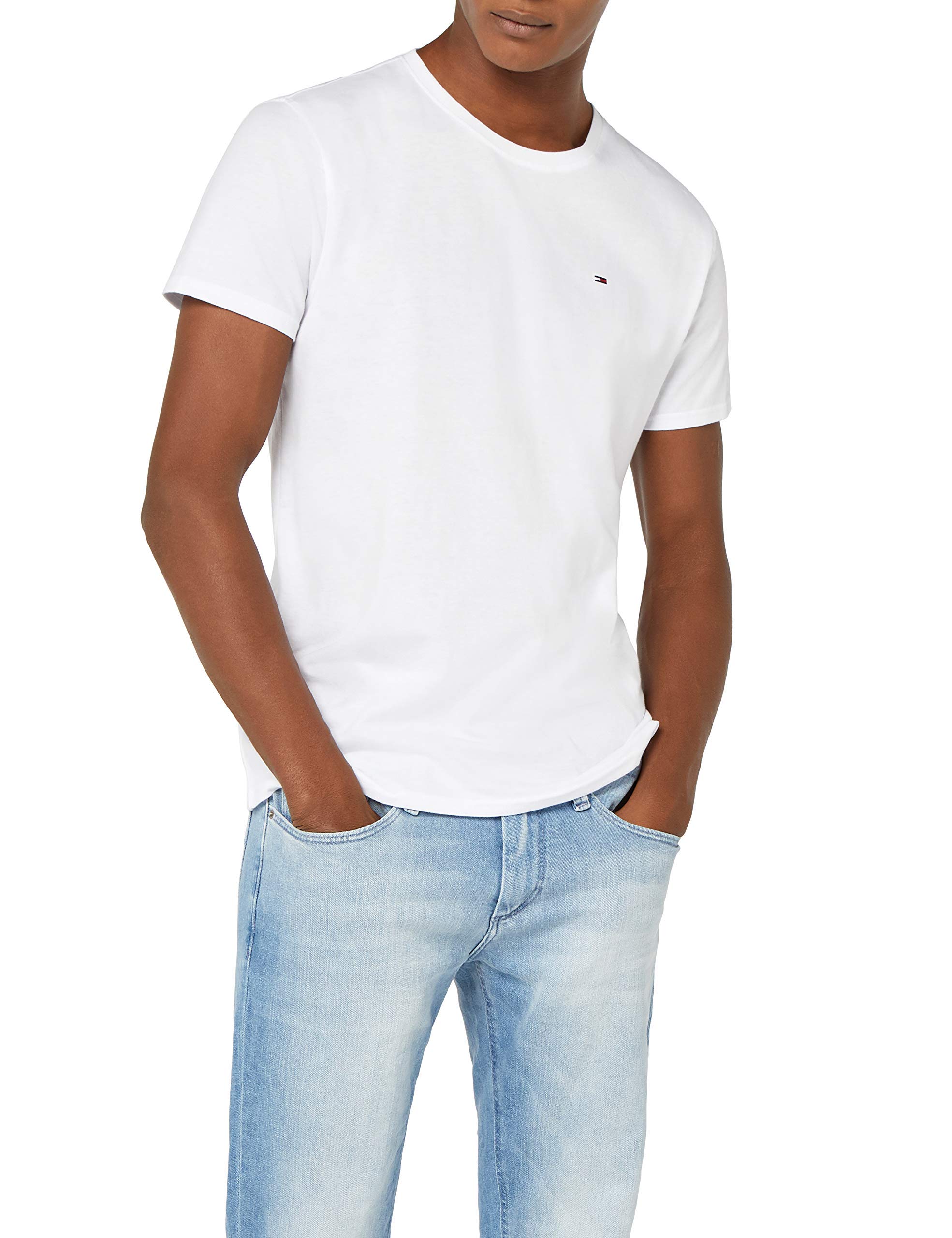 Tommy Hilfiger T-Shirt Herren Kurzarm TJM Original Slim Fit, Weiß (Classic White), S