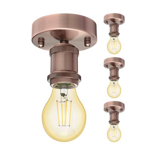 ledscom.de Vintage E27 Decken-Fassung RETRA, bronze, rund, 100mm inkl. E27 Lampe je 471lm Gold Vintage extra-warm-weiß, 4 Stk.