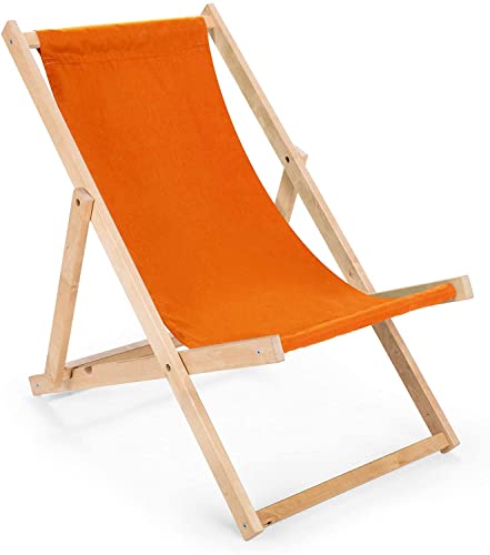 bas 2 Stück Liegestuhl orange klappbar aus Holz - Klappstuhl Klappliege Sonnenstuhl Strandstuhl Holzklappstuhl Gestell in Naturfarbe Sonnenstuhl Gartenliegen